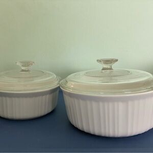 Corning Ware French White Round  2 1/2 and 1 1/2 Qt Casserole Dishes with Lids